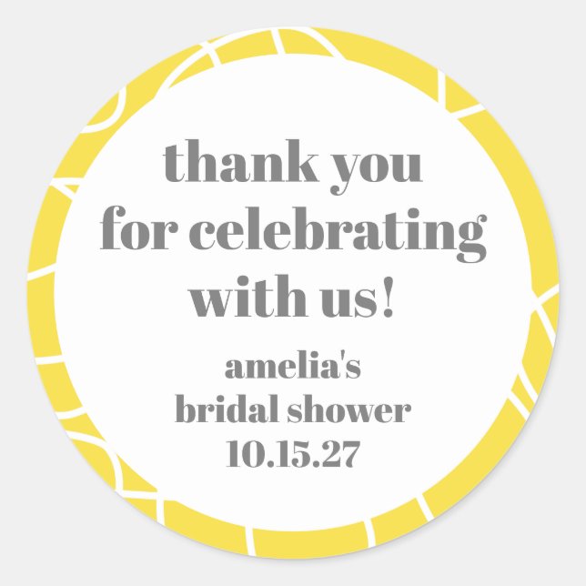 Yellow Abstract Line Custom Bridal Shower Thanks Classic Round Sticker (Front)