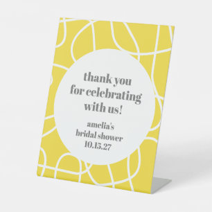 Yellow Abstract Line Custom Bridal Shower Thanks Pedestal Sign