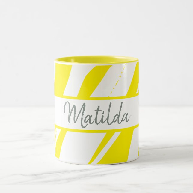 Yellow Abstract Personalised  Two-Tone Coffee Mug (Center)