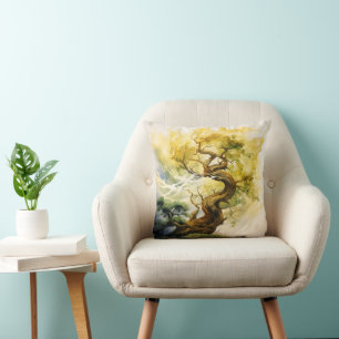 Yellow Abstract Tree Cushion