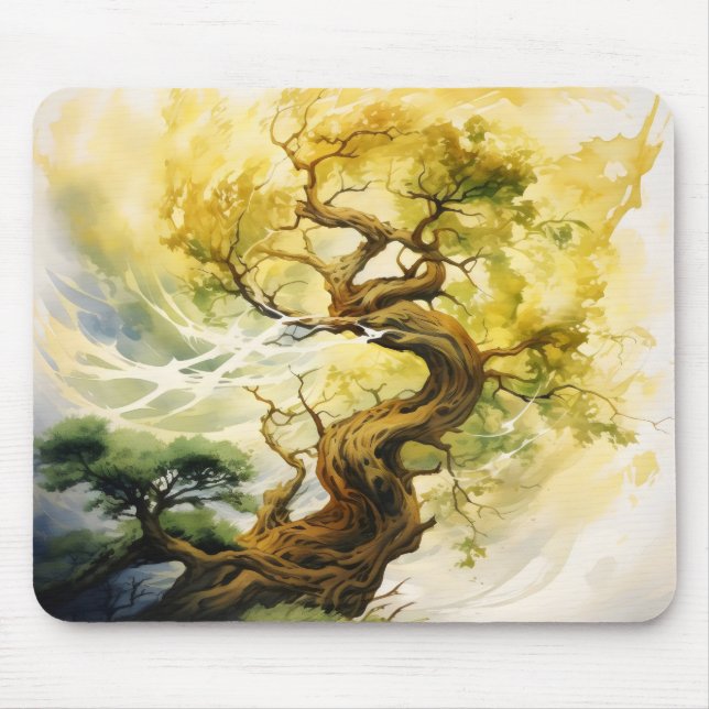Yellow Abstract Tree Mouse Mat (Front)