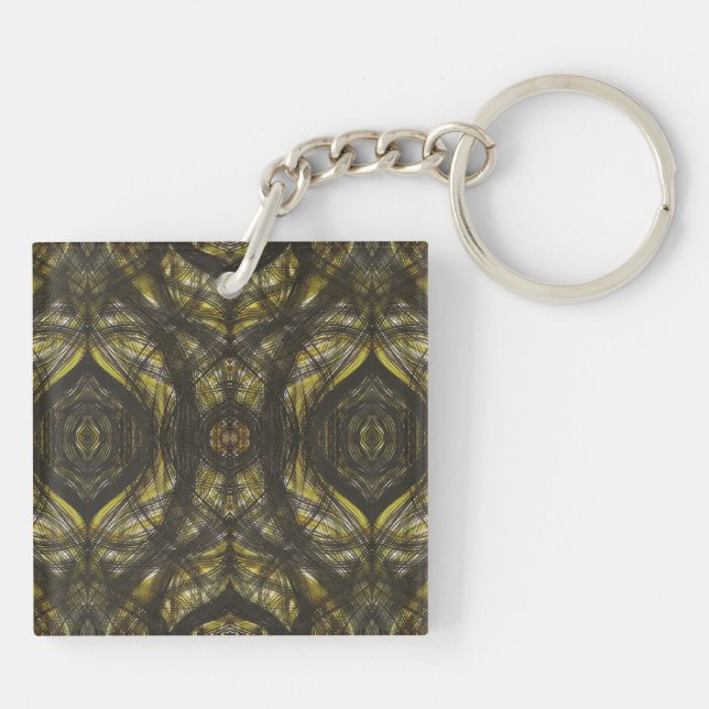 Yellow Abstract Watercolor Art Key Ring (Back)