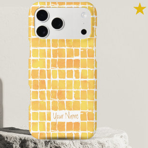 Yellow Abstract Watercolor Chequered Custom Name