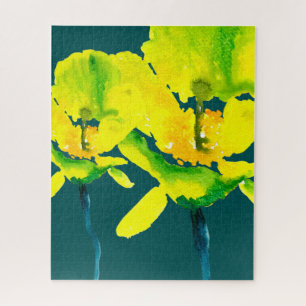 Yellow abstract watercolor loose floral jigsaw puzzle