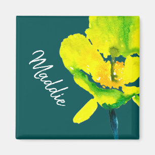 Yellow abstract watercolor loose floral magnet