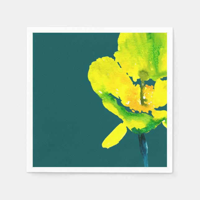 Yellow abstract watercolor loose floral napkin (Front)