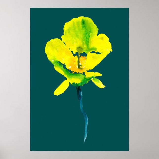 Yellow abstract watercolor loose floral poster (Front)