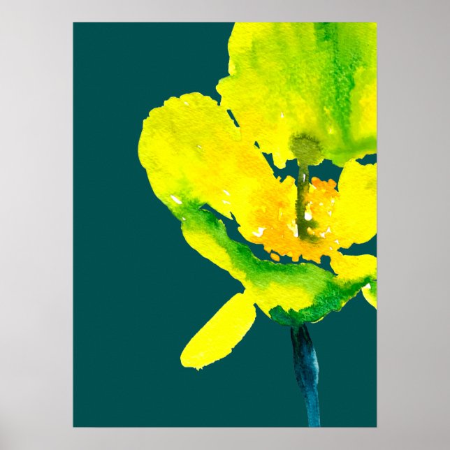 Yellow abstract watercolor loose floral poster (Front)