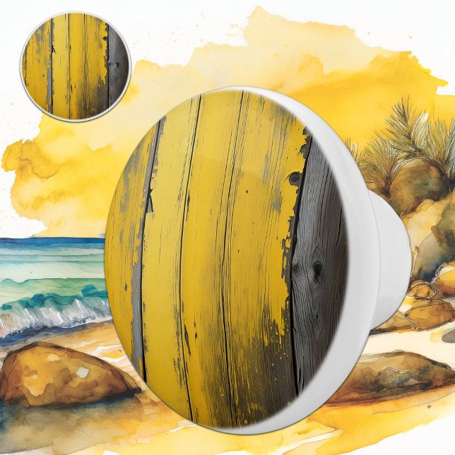 Yellow Abstract with Aged Wood Texture Ceramic Knob (Creator Uploaded)