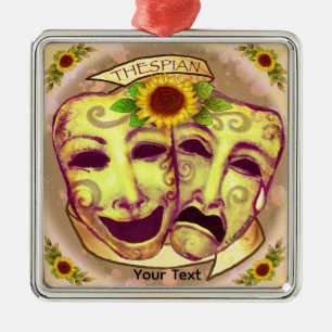 Yellow Actor Masks Metal Tree Decoration