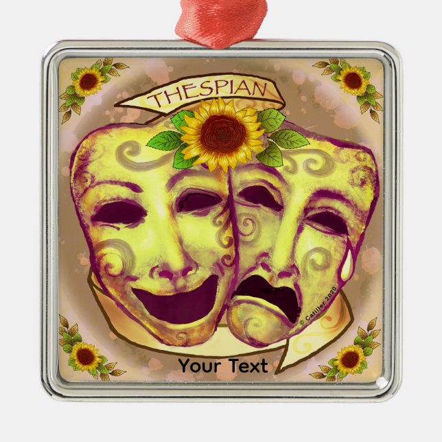 Yellow Actor Masks Metal Tree Decoration (Front)