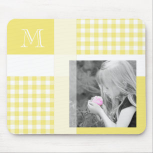 Yellow Add Your Photo Gingham Modern Monogram Mouse Mat