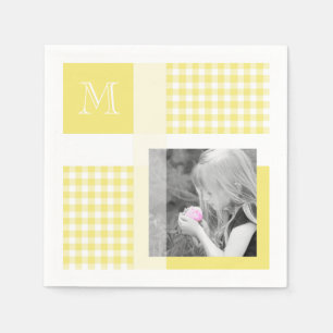 Yellow Add Your Photo Gingham Modern Monogram Napkin