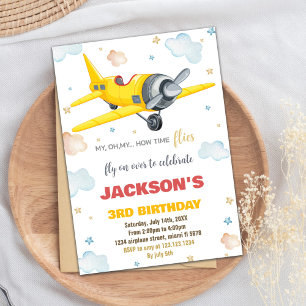 Yellow Aeroplane Birthday Invitations