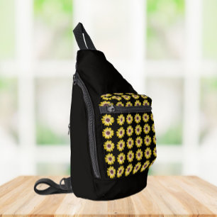 Yellow African Daisy Floral Pattern on Black Sling Bag