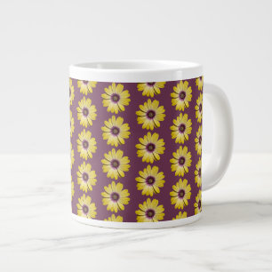 Yellow African Daisy Floral Pattern on Purple Large Coffee Mug