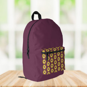 Yellow African Daisy Floral Pattern on Purple Printed Backpack