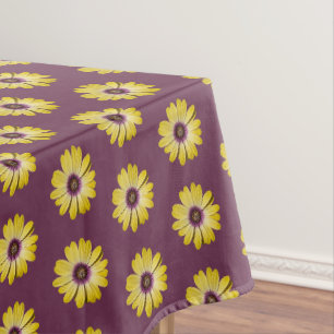 Yellow African Daisy Floral Pattern on Purple Tablecloth