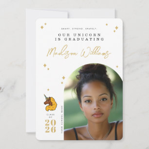 Yellow Afro Unicorn Graduation Announcement