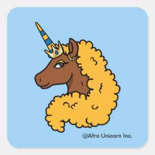 Yellow Afro Unicorn Square Sticker