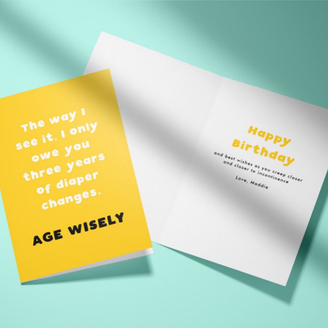 Yellow Age Wisely Diaper Change Birthday Card (Creator Uploaded)