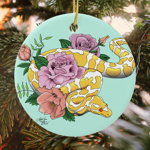 Yellow Albino Ball Python Ceramic Tree Decoration