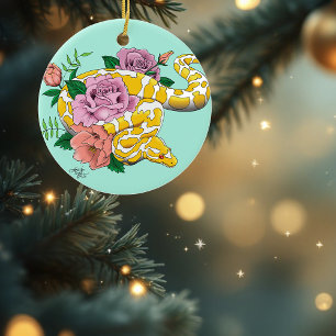 Yellow Albino Ball Python Ceramic Tree Decoration