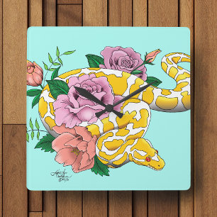 Yellow Albino Ball Python Square Wall Clock