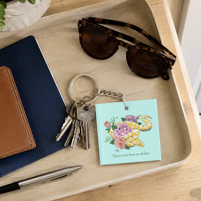 Yellow Albino Ball Python Teal Roses Business Key Ring (Creator Uploaded)