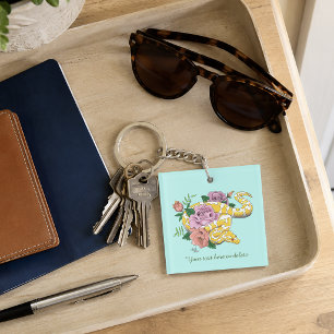 Yellow Albino Ball Python Teal Roses Key Ring