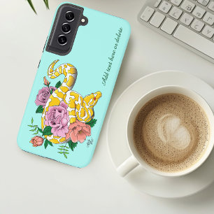 Yellow Albino Ball Python Teal Roses Samsung Galaxy Case