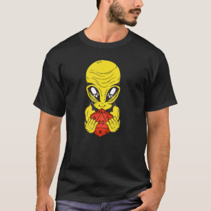 Yellow Alien Holding A Red D20 Role Playing Game D T-Shirt