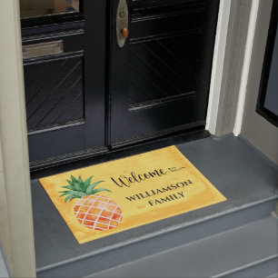 Yellow Aloha Island Pineapple Monogrammed Doormat