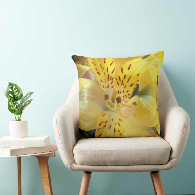 Yellow Alstroemeria Throw Pillow (Chair)