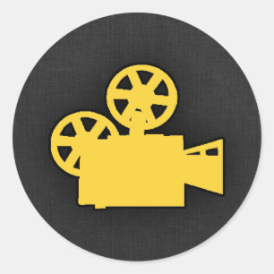 Yellow Amber Movie Camera Classic Round Sticker