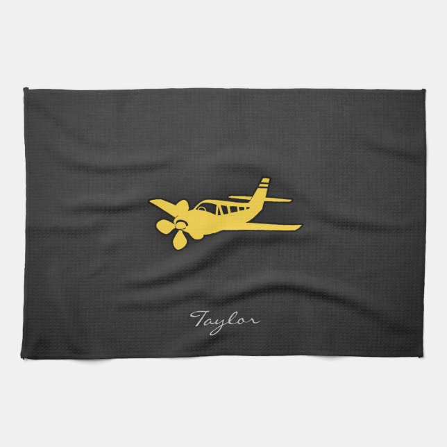 Yellow Amber Plane Tea Towel (Horizontal)