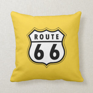 Yellow Amber Route 66 road sign Cushion