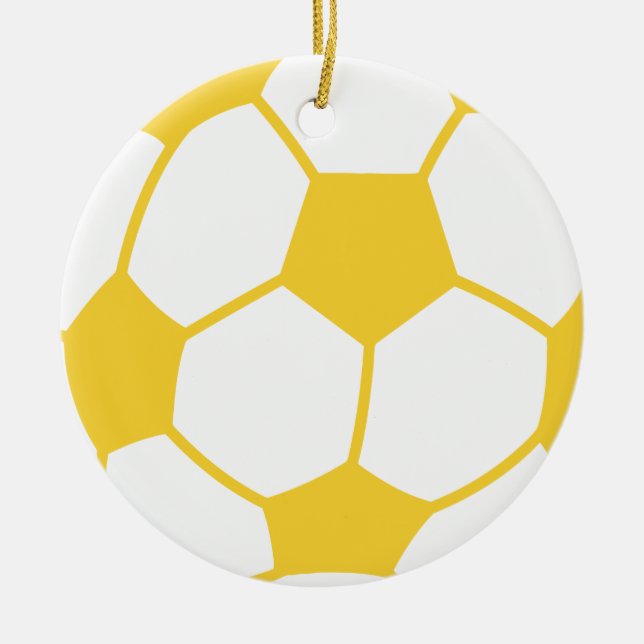 Yellow Amber Soccer Ball Ceramic Tree Decoration (Front)