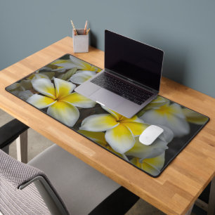 Yellow American Flower, Plumeria Photography Desk Mat