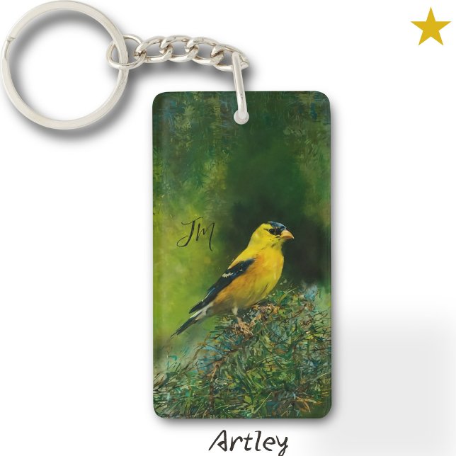 Yellow American Goldfinch Bird Painting Initials  Key Ring (Creator Uploaded)