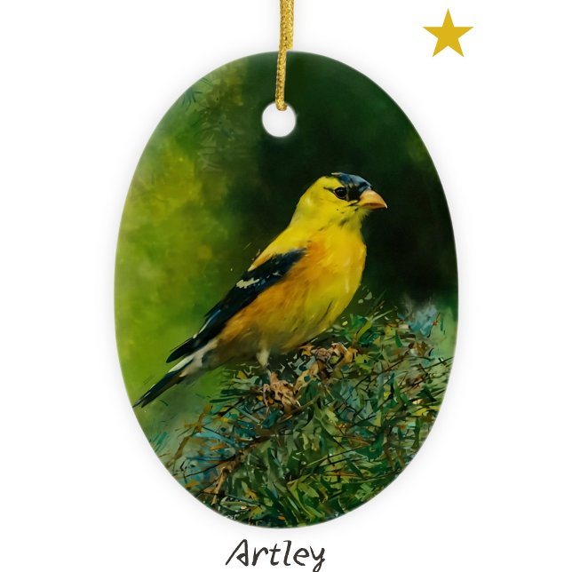 Yellow American Goldfinch Bird Painting Year Ceramic Tree Decoration (Creator Uploaded)