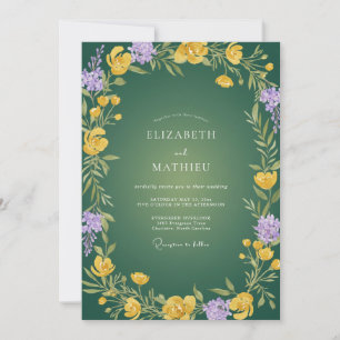 Yellow Amethyst Foliage Eucalyptus Wedding Invitation