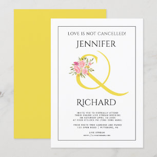 Yellow ampersand and pink roses virtual wedding invitation