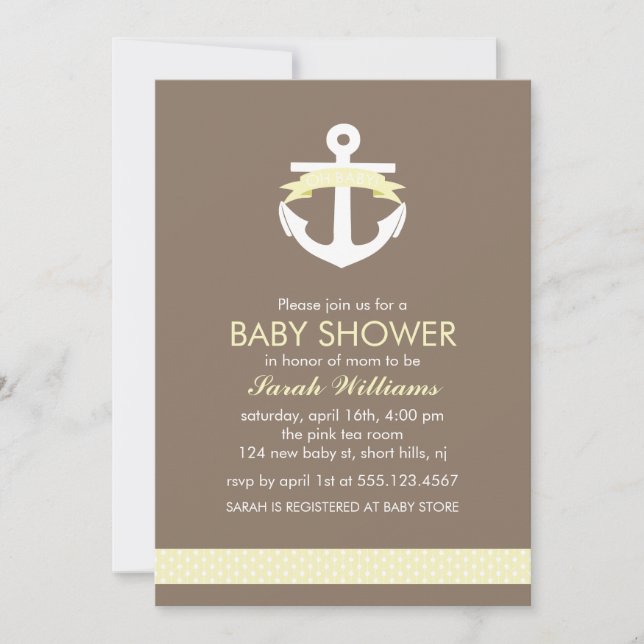 Yellow Anchor Nautical Baby Shower Invitation (Front)