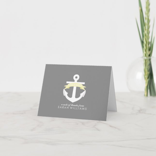 Yellow Anchor Nautical Baby Shower Thank You Card (Front)
