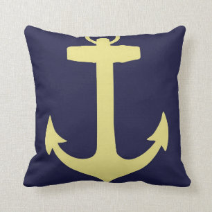 Yellow Anchor - Navy Blue Cushion