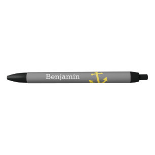 Yellow Anchor with Custom Name - Grey Black Ink Pen