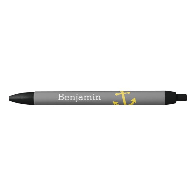 Yellow Anchor with Custom Name - Grey Black Ink Pen (Front)