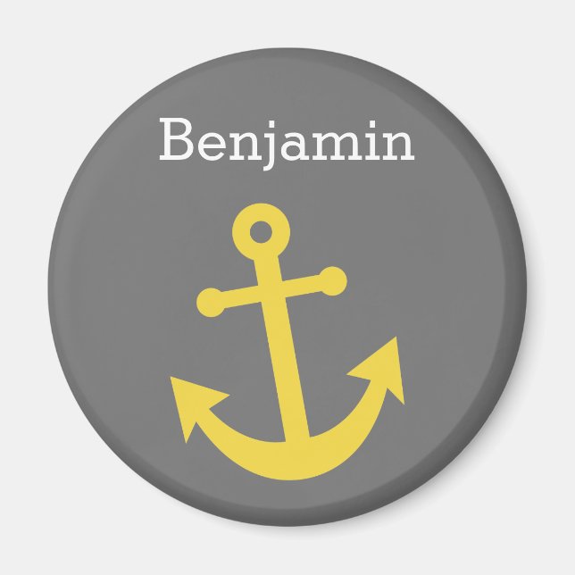 Yellow Anchor with Custom Name - Grey Magnet (Front)