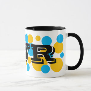 Yellow and Aqua Bubble Dots Monogram Mug